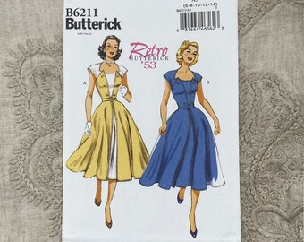 Butterick 6211 - Reissued 50s Pullover Wrap Dress Pattern  -  Size 6-14 - Uncut (FF)