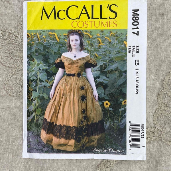 McCall's 8017 - Off The Shoulder Civil War Ball Gown Pattern by Angela Clayton - Size 6-14 or Size 14-22 - Uncut (FF)