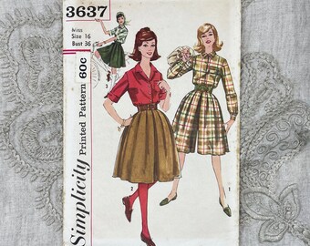 Simplicity 3637 - 1960s Wide leg Culottes Skirt-Pants and Blouse Pattern - Size 16 (36") - Uncut (FF)