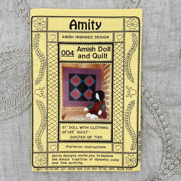 Amity 004 - Amish Rag Doll and Quilt Pattern - 21" Doll with Clothing 22" Quit - Uncut (FF)