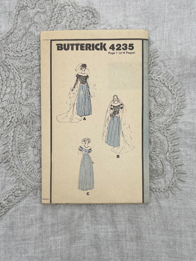 Butterick 4235 Off the Shoulder Shaped Princess Wedding Gown Pattern with Basque Waist and Detachable Train Size 14 36 Uncut FF image 4