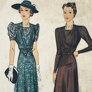 Simplicity 3099 - Original 1930s Draped Front Dress Pattern - Size 20 (38&quot;) - Factory Cut