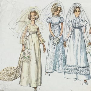 Simplicity 8589 - 1960s Puff and Juliet Sleeve Wedding Dress Pattern with Detachable Train - Size 10 (32 1/2&quot;) - Cut