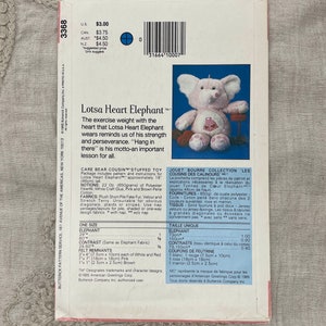 Butterick 3368 1980s Lotsa Heart Elephant Care Bear Cousins Stuffed Toy Pattern 18 Toy Uncut FF image 4