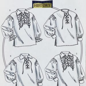 Butterick 4486 - Front Lacing Poet Shirt Pattern with Collar and Ruffle Variation - Size S-L (34-44&quot;)- Cut to L
