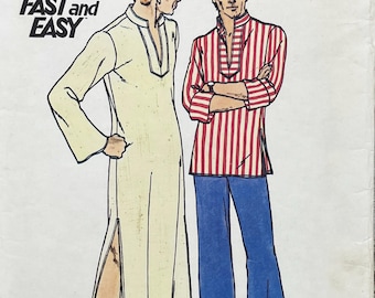 Butterick 3625 Men's 1970s Caftan and Tunic Sewing Pattern - Cut Size Med (38-40")