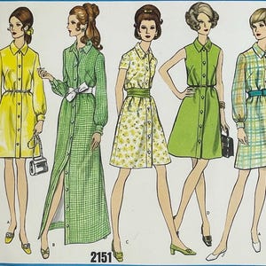 Vogue 2151 - 1960s A-Line Shirtdress Pattern - Size 14 (36&quot;) - Uncut (FF)
