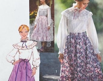 Simplicity 8442 - 1970s Gunne Sax Style Romantic Skirt and Blouse Pattern - Size 6-8 or Size 12 - Uncut (FF)