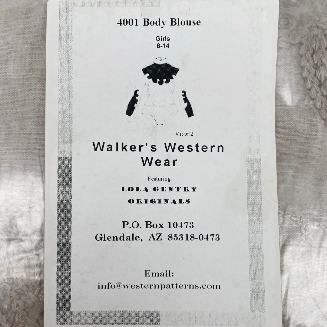 Walker's Western Wear 4001 Cowgirl Body Suit Pattern Size 814 Youth 27