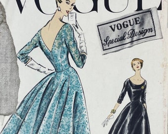 Vogue 4753 - 1950s Special Design Deep V Back Evening Gown and Petticoat Pattern - Size 14 (34") - Cut