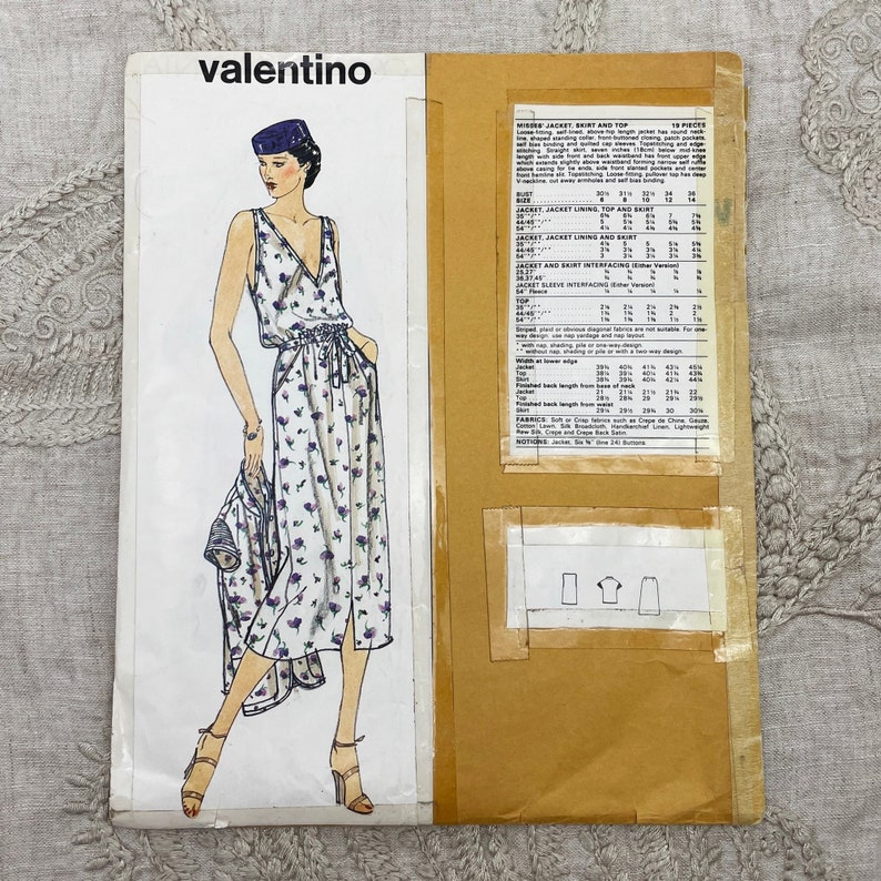 Vogue 2171 Valentino 1970s Mandarin Collar Jacket, Deep V Blouse and Paper Bag Skirt Pattern Size 10 32.5 Uncut FF No Envelope image 2