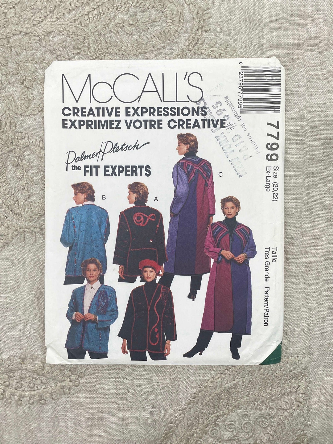 Mccall's 7799 Palmer Pletsch Creative Expressions Dolman Jacket and ...