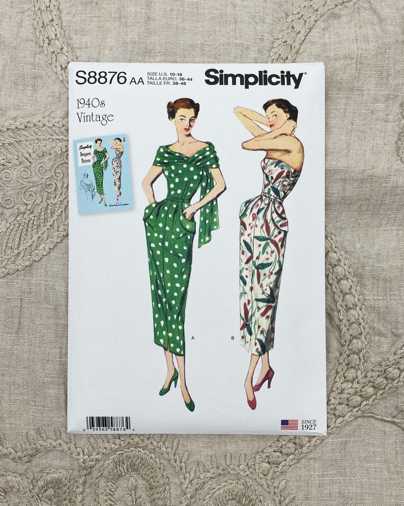 Simplicity 8876 1940s Reissue Vintage Dress and Stole Pattern 20-28 42-50 Uncut FF image 1