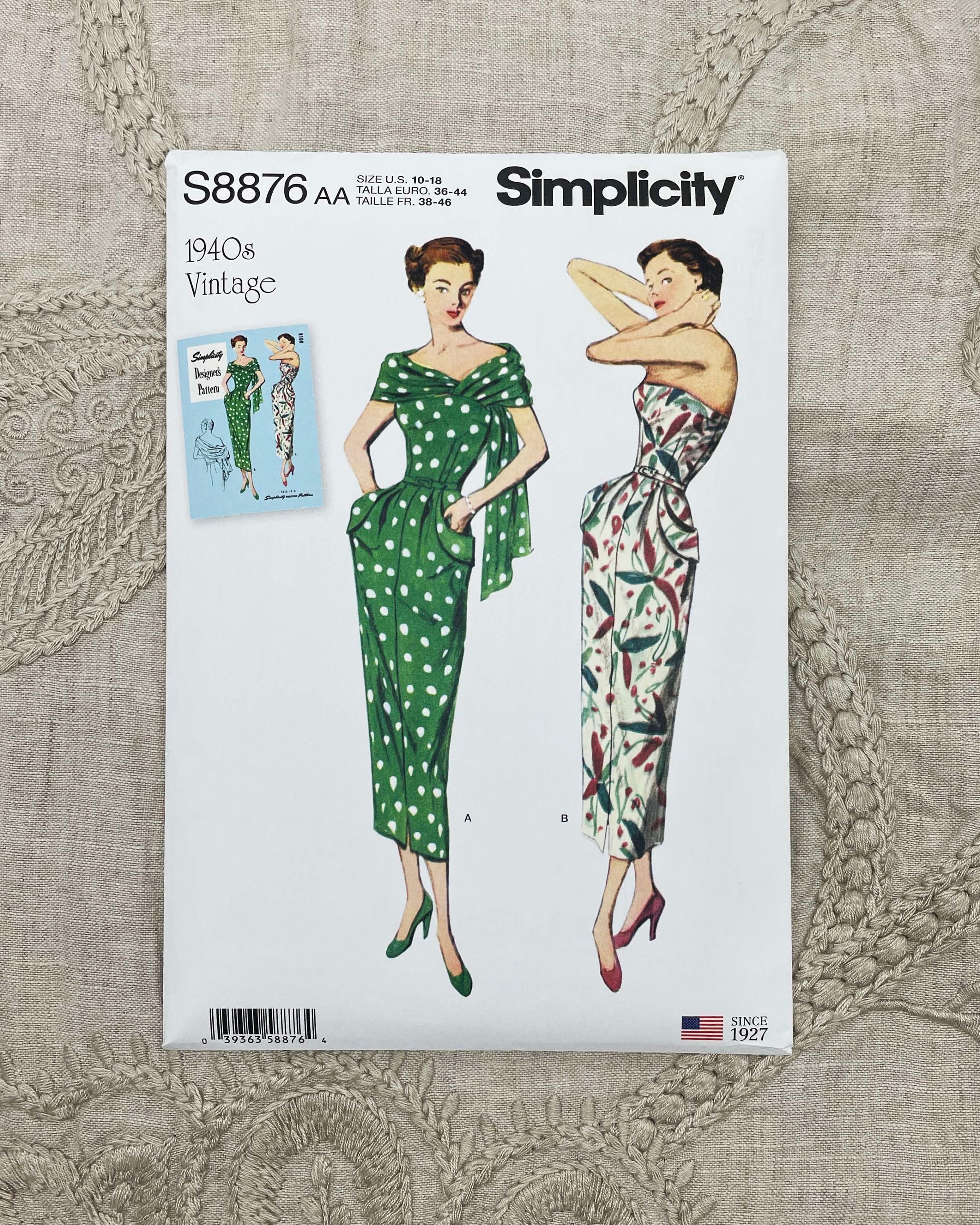 Simplicity 8876 40s Reissue Vintage Dress and Stole Pattern Size 10-18  32.5-40 or 20-28 42-50 Uncut FF - Etsy