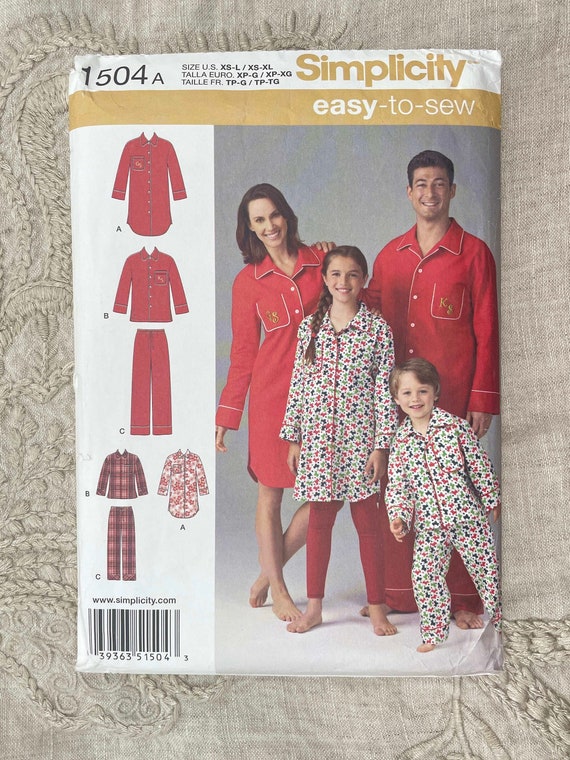 Simplicity 1504 Men Women and Kids Pajama Pattern Bust - Etsy UK