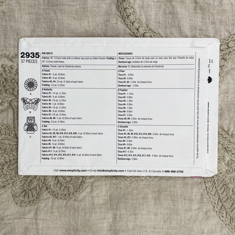 Simplicity 2935 Rag Quilts Sewing Pattern With Flower, Butterfly and ...