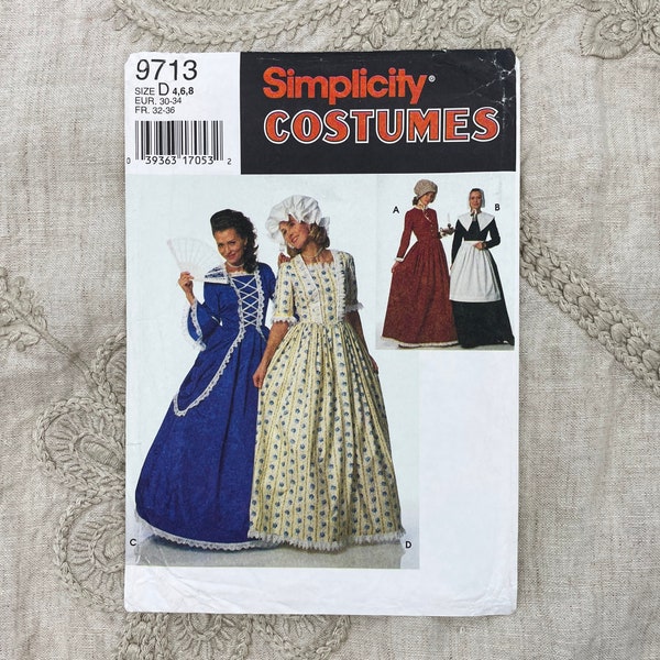 Simplicity 9713 -  1990s Revolutionary Pioneer Prairie Costume Pattern - Size 4-8 or Size 10-14 or 16-20 - Uncut (FF)