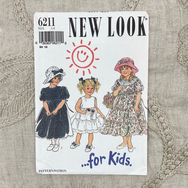 New Look 6211 - 1990s Youth High Waisted Tiered Cottagecore Dress Pattern - Size 3-8 (22-27") - Uncut (FF)