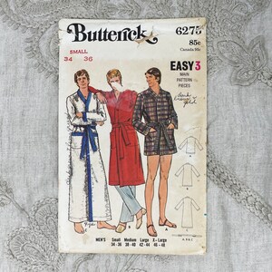 Butterick 6275 1970s Men's Full Length Robe Pattern Size Small 34-36 Cut image 2