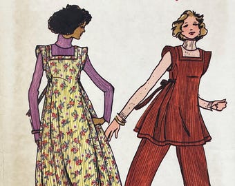 Butterick 4427 - Betsey Johnson 1970s Pinafore Dress, Top and Wide Leg Pants Pattern - Size 10 (32.5&quot;) - Cut