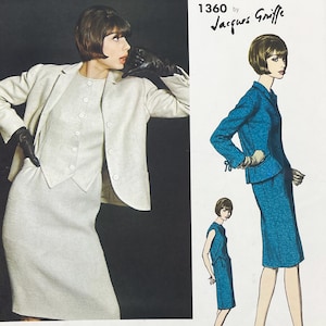 Vogue 1360 - Jacques Griffe 1960s One Piece Dress and Jacket Pattern - Size 14 (34&quot;) - Cut