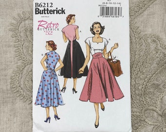 Butterick 6212 - Reissued 1950s Back Wrap Dress Pattern with Midriff  - Size 6-14 or Size 14-22 - Uncut (FF)