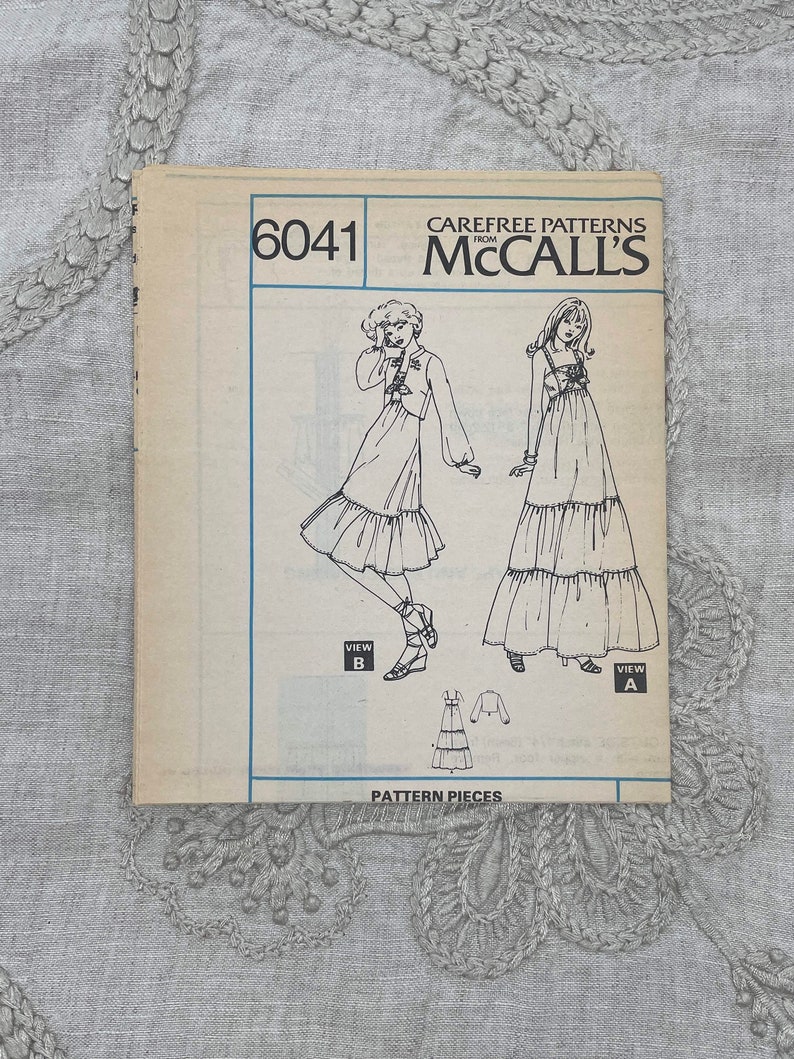 McCall's 6041 1970s Camisole Sundress and Mandarin Collar Jacket with Floral Embroidery Size 6 30.5 Uncut FF image 3