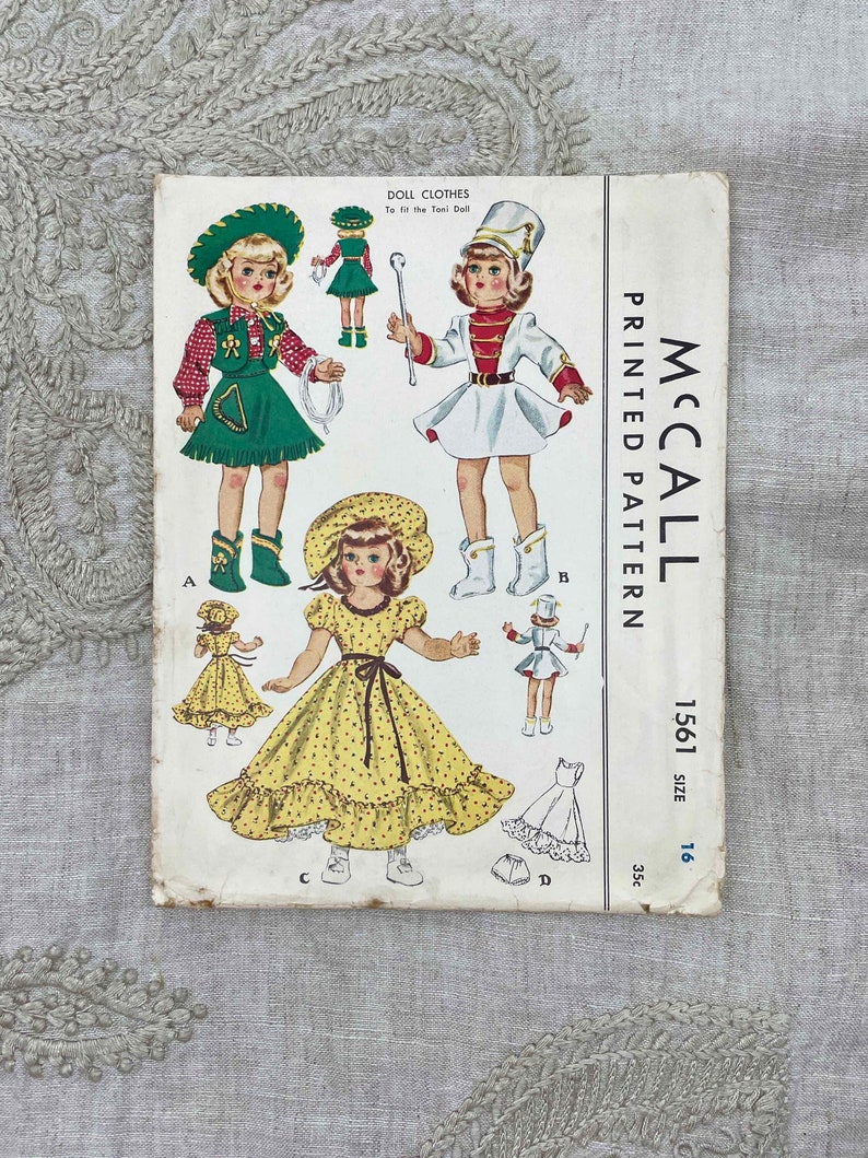 McCall 1561 Original 1950s Toni Doll Clothes Pattern with Cowgirl and Majorette Outfits Size 16 Doll Uncut FF image 2