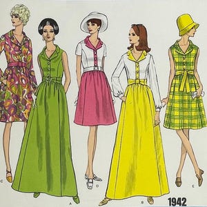 Vogue 1942 - 1960s High Waist Shirtdress Pattern - Size 14 (36&quot;) - Uncut (FF)