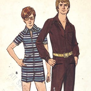 Butterick 6178 - 1970s Men&#39;s Stretch Fabric Zipper Front Jumpsuit Pattern in Two Lengths - Size 38&quot; - Cut