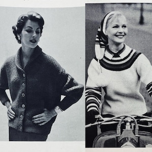 McCall's 450-NB - Seltenes 1950er Jahre Strickjacket-Muster mit Schalkragen und gestreiftem Strickset - Größe 32-36 ""