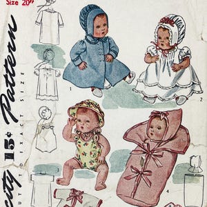 Simplicity 4830 - Original 1940s Wardrobe Pattern for Baby Doll - 20&quot; Doll - Cut