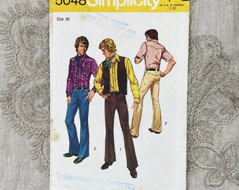 Simplicity 5048 - 70's Men's Western Shirt, Vest, and Pants Pattern  - Chest 38" or Chest 40" - Cut