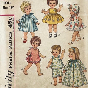 Simplicity 4839 - patroon kledingkast jaren 60 peutermeisje pratende poppen - maat 18&quot; - ongesneden (opnieuw gevouwen)
