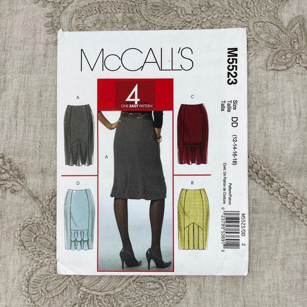 McCall's 5523 - Y2k Knee Length Pencil Skirt with Kick Flounce Options - Size 12-18 (Hip 36-42") - Uncut (FF)