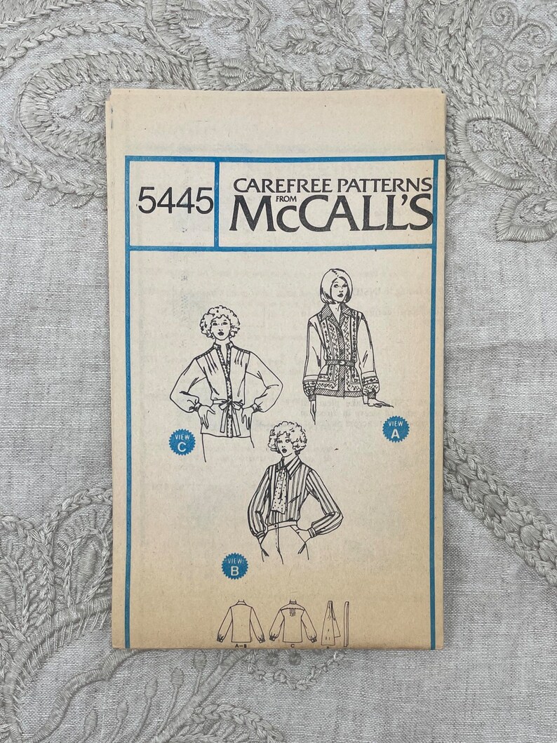 McCall's 5445 1970s Button Down Scarf Blouse Pattern with Wing or Standing Collar Options Size 8 31 1/2 Uncut FF image 3