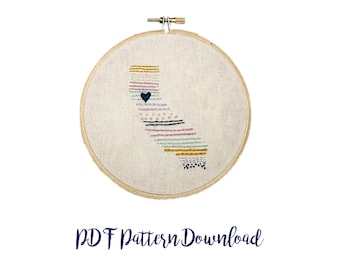 California Sampler Embroidery Pattern - PDF download
