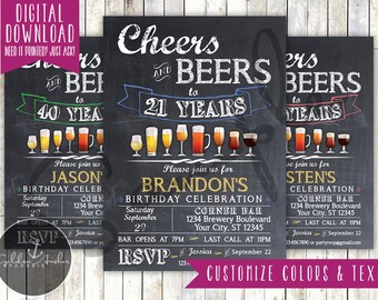 Cheers & Beers Birthday Party Invitation - Printable DIY