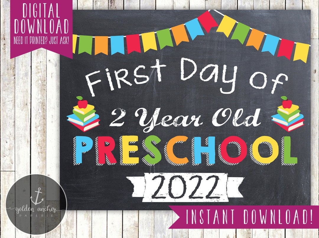 First Day of 2 Year Old Preschool Sign 1st Day of School Etsy