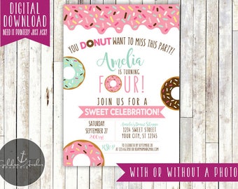 Donut Birthday Invitation, Donuts, Donut Party, Donut Birthday, Invite, Photo - Printable DIY