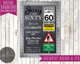 Over the Hill Invitation, Adult Birthday Invitation, Man Birthday Invite, Road Signs - Printable DIY