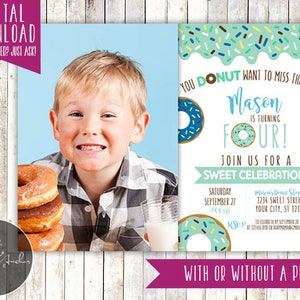 Donut Birthday Invitation, Boy, Donuts, Donut Party, Donut Birthday, Invite, Photo - Printable DIY