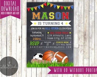 Sports Birthday Invitation, Sport Party Invite, Photo - Printable DIY