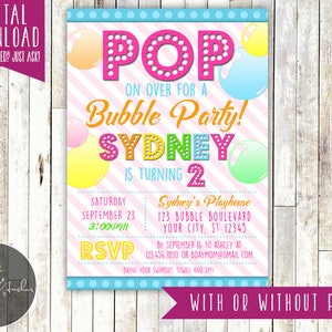 Bubble Birthday Invitation, Bubbles Birthday Invite, Bubble Party, Rainbow Bubbles, Photo Printable DIY image 3