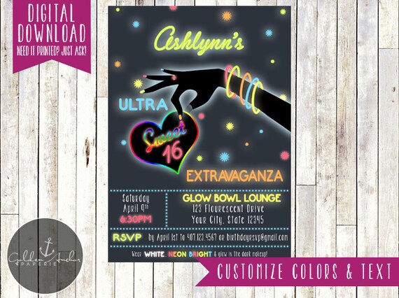Glow Party Invitation, Neon Party Invite - Printable DIY Il_570xn