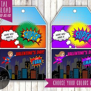 Superhero Valentine&#39;s Day Gift Tag - Super Hero Valentine Card - Printable DIY