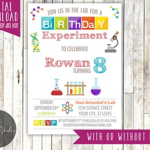 Science Birthday Party Invitation, Science Party Invite, Scientist, Mad Scientist, Photo Printable DIY image 1