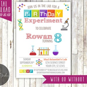 Science Birthday Party Invitation, Science Party Invite, Scientist, Mad Scientist, Photo - Printable DIY
