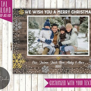 Rustieke kerstkaart glitter sneeuwvlok - rustieke kerstkaart met foto - vakantie, kerst, foto - afdrukbare doe-het-zelf
