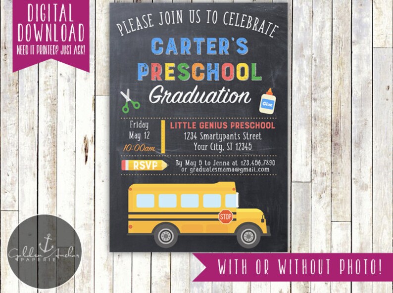 Preschool Graduation Invitation, Kindergarten Graduation Invitation, Photo Printable DIY image 2